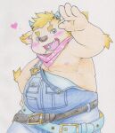  2021 anthro babe_bunyan blush bovid bovine cattle clothing hi_res horn humanoid_hands kemono male mammal overalls overweight overweight_male solo tabasukotrr tokyo_afterschool_summoners traditional_media_(artwork) video_games 