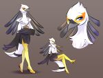  accipitriform aggressive_retsuko anthro arinadler avian beauty_mark bird bust_portrait clipboard crossed_legs eyes_closed female half-closed_eyes hi_res high_heels looking_at_viewer narrowed_eyes portrait sanrio secretary_bird secretary_washimi simple_background solo 