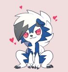  &lt;3 3_claws 3_fingers 3_toes anthro black_claws black_nose blue_body blue_fur blush canid canine chest_tuft chibi claws cute_expression cute_face digitigrade ears_down feet female fiddleafox fingers fluffy fluffy_chest fur looking_at_viewer lycanroc mammal midnight_lycanroc moro_(fiddleafox) navel nintendo paws pink_background pivoted_ears pok&eacute;mon pok&eacute;mon_(species) red_eyes sharp_claws shiny_pok&eacute;mon simple_background smile smiling_at_viewer solo toes tuft video_games white_body white_fur 