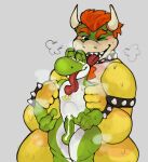  abdominal_bulge anal anal_penetration anthro balls bodily_fluids bowser bruhhbv clothed clothing collar cum dinosaur duo erection genital_fluids genitals green_yoshi hair hi_res horn koopa male male/male male_penetrated male_penetrating male_penetrating_male mario_bros nintendo nude penetration penis reptile scalie sex simple_background spikes tongue video_games yoshi 