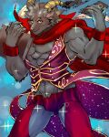 abs anthro bebipan_dq black_body black_fur blush bovid cape caprine cellphone clothed clothing demon fur goat horn male mammal mephistopheles_(tas) muscular muscular_anthro muscular_male pecs phone red_clothing skimpy smartphone solo spellbook tokyo_afterschool_summoners video_games 