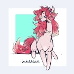  1:1 2020 ambiguous_gender ear_piercing ear_ring equid female_(lore) feral hair mammal piercing red_hair simple_background smile solo trololohstuffs white_background 