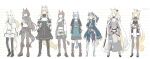  animal_ear_fluff animal_ears arknights armor aunt_and_niece black_headwear blemishine_(arknights) breastplate cape catapult_(arknights) fang_(arknights) grani_(arknights) highres horse_ears horse_girl horse_tail large_tail meteor_(arknights) nearl_(arknights) plate_armor platinum_(arknights) rkgk_rice shorts siblings sisters tail visor whislash_(arknights) white_armor white_cape white_shorts yellow_tail 
