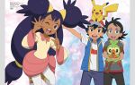  1girl 2boys ash_ketchum black_hair dark_skin gen_1_pokemon gen_8_pokemon goh_(pokemon) grookey hat highres iris_(pokemon) multiple_boys official_art one_eye_closed pikachu pokemon pokemon_(anime) pokemon_swsh_(anime) purple_hair 