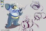  2021 absurd_res animal_crossing anthro black_nose clothing curt_(animal_crossing) debudraws hi_res humanoid_hands male mammal multiple_poses nintendo overweight overweight_male plantigrade pose shirt sketch solo text topwear ursid video_games 