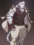  2020 absurd_res anthro arknights clothing felid fur hi_res hypergryph male mammal mountain_(arknights) muscular muscular_male pantherine solo striped_body striped_fur stripes studio_montagne tiger uiokv video_games white_body white_fur 