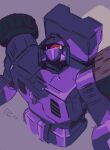  1980s_(style) 1boy decepticon full-tilt grey_background looking_at_viewer marble-v mecha red_eyes retro_artstyle signature transformers visor wheel 