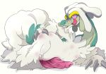  arm_tuft chest_tuft claws drampa elbow_tufts feral genitals green_body hair luuriolu male nintendo no_pupils penis pok&eacute;mon pok&eacute;mon_(species) simple_background solo teeth tongue tongue_out tuft video_games white_background white_hair 