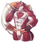  abs absurd_res anthro biceps body_hair bottomwear canid canine chest_hair chest_tuft clothing diederich_olsen_(knights_college) fur hi_res knights_college male mammal muscular muscular_anthro muscular_male nipples red_body red_fur solo teacher tuft uiokv 