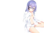  aliasing aqua_eyes blue_hair blush breasts kinugawa_chinatsu no_bra open_shirt original otokuyou panties shirt short_hair underwear white 