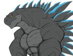  abs anthro biceps black_body darknaigart godzilla godzilla_(series) kaiju lizard looking_at_viewer looking_down male muscular muscular_anthro muscular_male pecs reptile scalie simple_background solo spikes teeth toho yellow_eyes 