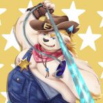  2021 absurd_res anthro babe_bunyan belly blue_eyes bovid bovine cattle clothing cowboy cowboy_hat guadr3 hat headgear headwear hi_res horn humanoid_hands kemono male mammal moobs nipples overalls overweight overweight_male solo tokyo_afterschool_summoners video_games 