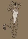  anthro brown_background cheetah clothing disney felid feline female fur kii_catano mammal one-piece_swimsuit restricted_palette simple_background smile solo spots spotted_body spotted_fur swimwear tggeko zootopia 