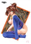  aqua_eyes breasts brown_hair highres large_breasts long_hair marker_(medium) nipples otomo-san pussy thighhighs trading_card traditional_media uncensored yu-gi-oh! 