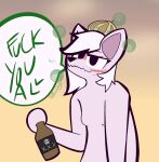  abbie alcohol anthro beverage blush bone bottle bunnielovesyou canid canine canis conditional_dnp crown drunk drunk_bubbles english_text female feral fur hair hi_res mammal pink_body pink_fur signature simple_background skull solo substance_intoxication text white_hair wolf 