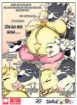  absurd_res anthro belly big_belly big_breasts bodily_fluids bovid breasts canid canine canis caprine comic digital_media_(artwork) duo english_text female genital_fluids genitals hi_res kissing male male/female mammal neo_geppetto nipples overweight overweight_female remi_(neo_geppetto) sheep simple_background slightly_chubby text thick_thighs wide_hips wolf 