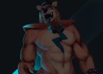  2021 abs anthro biceps blue_eyes blue_tongue bow_tie clothing five_nights_at_freddy&#039;s five_nights_at_freddy&#039;s:_security_breach glamrock_freddy_(fnaf) hat headgear headwear hi_res male mammal muscular muscular_anthro muscular_male pecs piercing solo teeth tongue tropicanti ursid video_games 