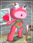  &lt;3 absurd_res amphibian animal_crossing anthro clothing female frog hi_res jackintaro lingerie nintendo one_eye_closed pink_body puddles_(animal_crossing) solo star underwear video_games wink 