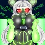  1:1 absurd_res anthro axelwolf beverage breast_squish breasts cervid cyber_(disambiguation) cyber_deer deer_girl energy_drink english_text fan_character female hi_res machine mammal open_mouth robot robot_deer solo squish text 