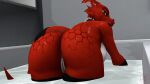  16:9 3d_(artwork) anthro anus bathtub bedroom_eyes breasts butt collar dannydemon digimon digimon_(species) digital_media_(artwork) dragon female genitals guilmon hi_res long_tail looking_at_viewer looking_back multicolored_body narrowed_eyes pussy rear_view red_body scalie seductive smile solo source_filmmaker spiked_collar spikes two_tone_body water wet white_body widescreen 