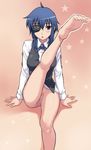  barefoot bottomless eyepatch feet kimi_ga_aruji_de_shitsuji_ga_ore_de long_legs maruto! natose soles solo toe-point toe_scrunch toes 