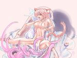  animal_ears bath bathtub bell bell_collar breasts cat_ears cat_tail censored collar nipples nude pink_hair restrained soap spread_legs tail tentacle water wet 