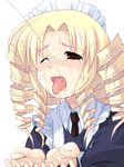  cupping_hands drill_hair drinking_pee golden_shower lowres maid noise_(tsuzuki) original pee peeing solo tongue tongue_out 