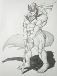  3:4 4_toes abs anthro anthrofied body_hair bulge chest_hair claws clothed clothing crowned_sword_zacian feet fur headgear hi_res holding_object holding_sword holding_weapon koffisusu69 legendary_pok&eacute;mon male melee_weapon muscular muscular_anthro muscular_male nintendo nipples pecs pok&eacute;mon pok&eacute;mon_(species) pok&eacute;morph pubes simple_background solo standing sword toe_claws toes topless traditional_media_(artwork) underwear video_games weapon zacian 