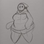  1:1 female hi_res humanoid looking_at_viewer mario_bros mask nintendo potatochip_(artist) shyguy simple_eyes sketch solo surprise surprised_expression thick_thighs video_games wide_hips 