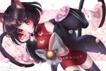  animal_ears cherry_blossoms dress flowers multiple_tails purple_hair short_hair suuzuki_ayato tagme_(character) tail thighhighs 