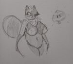  anthro bandanna big_breasts big_nipples big_tail breasts canid canine clothing costume exposed female freckles hair hair_over_eye hi_res kerchief looking_away mammal mario_bros nintendo nipples one_eye_obstructed potatochip_(artist) power_up raccoon_dog sketch slightly_chubby solo tanuki tanuki_casey_(potatochip) tanuki_costume thick_thighs traditional_media_(artwork) video_games wide_hips 