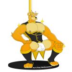 1:1 alpha_channel animatronic anthro balls bow_tie briefs bulge clothed clothing crown dancing five_nights_at_freddy&#039;s footwear fur genitals glass golden_freddy_(fnaf) hair machine male mammal muscular muscular_male nipple_piercing nipples notkastar piercing pole pole_dancing robot shoes smile solo sparkles topwear underwear vest video_games 