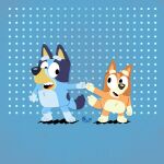  1:1 2020 anthro australian_cattle_dog bingo_(bluey) blue_background blue_body blue_fur bluey_(bluey) bluey_(show) canid canine canis cattledog detailed_background dipstick_tail domestic_dog dotted_background duo eye_contact female fist_bump fur gesture happy herding_dog hi_res inklingbear_(artist) looking_at_another mammal multicolored_body multicolored_fur multicolored_tail open_mouth orange_body orange_fur pastoral_dog pattern_background paws sibling signature simple_background sister sisters white_body white_fur 