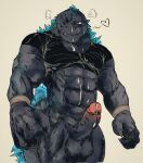  &lt;3 2021 abs anthro bodily_fluids bottomless clothed clothing cum cum_on_face erection genital_fluids genitals ggan_ggandi godzilla godzilla_(series) humanoid_genitalia humanoid_penis kaiju male muscular muscular_male one_eye_closed penis shirt solo toho topwear 