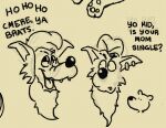  anthro beard canid canine canis doodledoggy ear_piercing ear_ring facial_hair fake_beard male mall_santa mammal monochrome piercing stanley_(doodledoggy) toonkind toony wolf yellow_and_black 