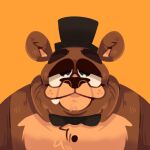  1:1 2021 animatronic anthro big_eyes bow_tie bust_portrait clothing five_nights_at_freddy&#039;s freddy_(fnaf) front_view hat headgear headwear hi_res looking_at_viewer machine male mammal portrait robot scraffyraccoon simple_background smile solo top_hat ursid video_games yellow_background 
