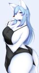  absurd_res anthro apron apron_only arctica_lily big_breasts blue_eyes blue_hair blush breasts canid canine cleavage clothed clothing female hair hi_res kyuukon mammal mostly_nude solo teasing white_body 