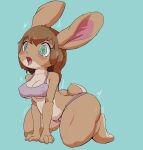  absurd_res anthro blush bodily_fluids breasts brown_body brown_fur brown_hair camel_toe cleavage clothed clothing cottontail female fur genital_fluids hair hi_res kneeling lagomorph leporid mammal nipple_outline pussy_juice rabbit simple_background 
