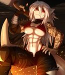  2021 5_fingers abs absurd_res anthro breasts clothed clothing digital_media_(artwork) female fingers fish hair hi_res marine non-mammal_breasts red_eyes shark skye_rackham solo white_hair xaenyth 