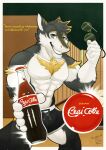  absurd_res anthro beverage big_muscles black_body black_fur black_hair blonde_hair coca-cola fur hair hi_res male muscular muscular_male raka_meerkat solo vortiganshine white_body yellow_body yellow_eyes yellow_fur 