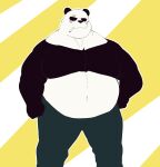  2021 anthro baobaopangoro beastars biped black_body black_fur fur giant_panda gouhin hi_res humanoid_hands male mammal overweight overweight_male scar simple_background smoking solo ursid white_body white_fur 