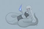  apode clothing draconcopode female fire hair hi_res klifflod lamia legless long_hair looking_at_viewer red_eyes reptile scalie serpentine shirohebi signature sketch snake solo split_form white_hair 