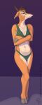  2021 absurd_res antelope anthro barefoot bikini black_nose bovid breasts brown_hair cleavage clothed clothing countershade_face countershade_torso countershading crossed_arms digital_media_(artwork) feet female fingers frown full-length_portrait fur gazelle green_bikini green_clothing green_eyes green_swimwear hair hi_res hooved_fingers hooves looking_at_viewer lucia_(tmnt) mammal multicolored_body multicolored_fur navel pinup portrait pose sacrificabominat scowl short_hair signature solo standing swimwear tan_body tan_fur teenage_mutant_ninja_turtles text two_tone_body two_tone_fur unguligrade_anthro url white_body white_countershading white_fur 