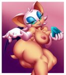  5_fingers anthro areola border breasts chiropteran digital_media_(artwork) eyeshadow female fingers gear_(artist) hi_res holding_object looking_at_viewer makeup mammal nipples rouge_the_bat simple_background smile solo sonic_the_hedgehog_(series) white_border 