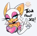  anthro armwear bedroom_eyes breasts chiropteran cleavage clothed clothing cosmicpussycat dialogue elbow_gloves english_text female gesture gloves handwear mammal narrowed_eyes pointing rouge_the_bat seductive solo sonic_the_hedgehog_(series) text 