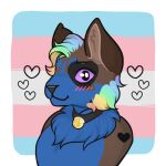  &lt;3 1:1 anonymous_artist anthro bell bell_collar blue_body blue_fur blush bust_portrait canid canine canis cheek_tuft collar digital_media_(artwork) ears_up facial_tuft fur hair heart_eye lgbt_pride looking_at_viewer male mammal multicolored_hair portrait pride_colors purple_sclera rainbow_hair solo transgender_pride_colors tuft wolf 