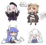  5girls :3 blue_hair blush chibi fang girls_frontline grey_hair idw_(girls_frontline) light_brown_hair mdr_(girls_frontline) multiple_girls one_eye_closed open_mouth orange_eyes p90_(girls_frontline) pink_eyes red_eyes ribeyrolles_1918_(girls_frontline) smile tar-21_(girls_frontline) white_hair zocehuy 