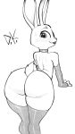  anthro arm_warmers armwear bent_over big_butt blush bodily_fluids buckteeth butt choker clothing desertkaiju disney female hi_res jewelry judy_hopps lagomorph legwear leporid looking_back mammal monochrome mostly_nude necklace presenting presenting_hindquarters rabbit sketch smile solo sweat sweatdrop teeth thick_thighs thigh_highs zootopia 