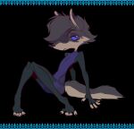  4_toes absurd_res anthro black_background canid canine canis claws feet female freckles hair hair_over_eye hi_res lenyavok mammal one_eye_obstructed oriana_thaffer simple_background sitting solo toe_claws toeless_legwear toes wolf 