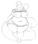  2020 3_toes aimbot-jones anthro areola barefoot belly big_breasts blush bottomwear breasts claws clothed clothing clothing_lift deep_navel feet female front_view full-length_portrait hand_behind_head hi_res huge_breasts lizard long_tail looking_aside navel nipples non-mammal_breasts overweight overweight_anthro overweight_female partially_clothed portrait reptile scalie shirt shirt_lift shorts sketch smile solo standing thick_tail thick_thighs toe_claws toes topwear wide_hips 